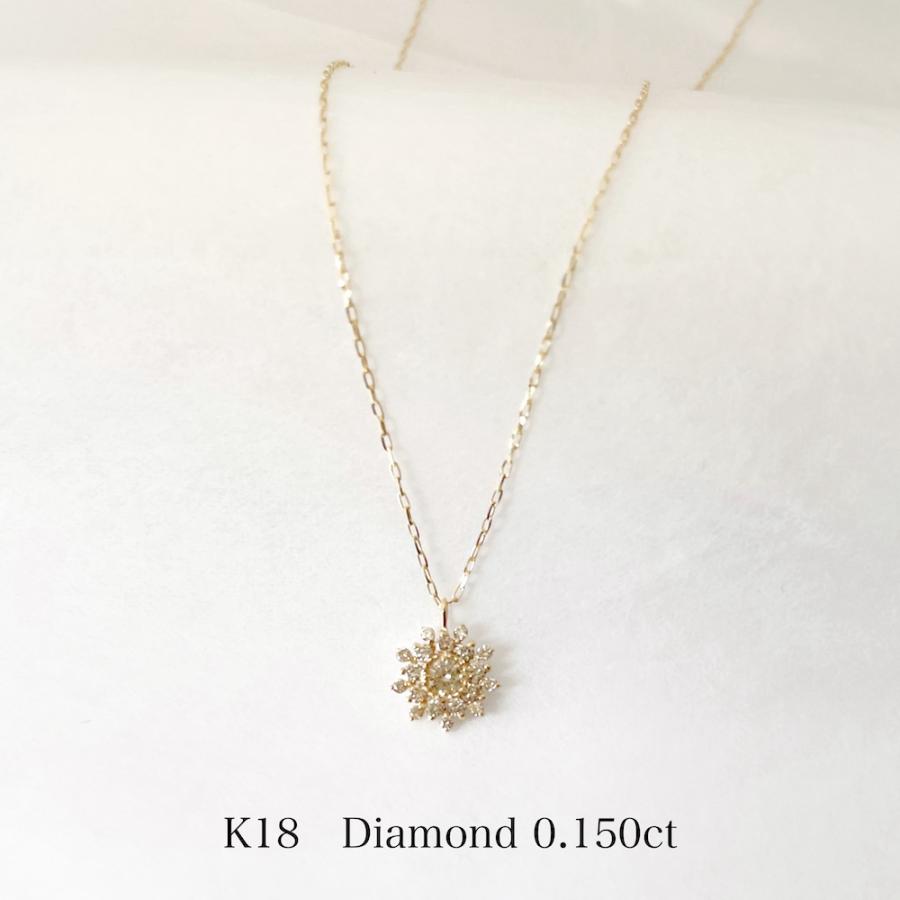 18金 K18 ネックレス ダイヤモンド フラワー 取り巻き ０.１５ct 天然ダイヤモンド レディース ジュエリー_3