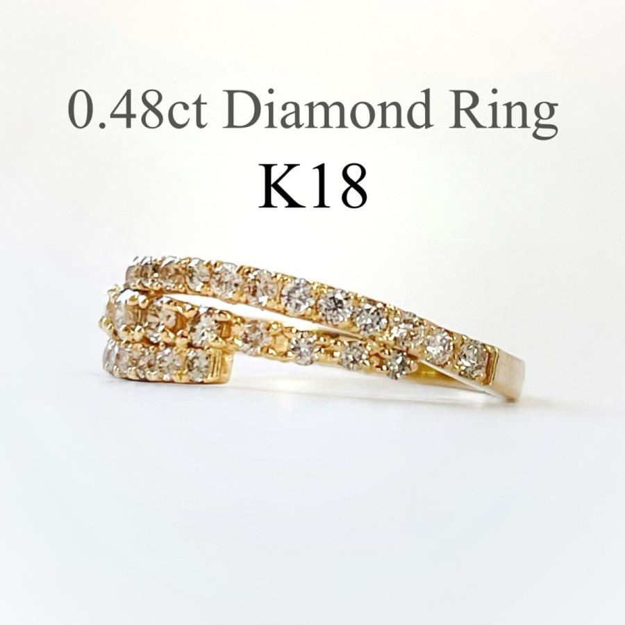 １８金　指輪 ダイヤモンド リング  デザイン 3連風 ３連風　ハーフエタニティー レディース ジュエリー Diamond Ring 0.48ctの画像
