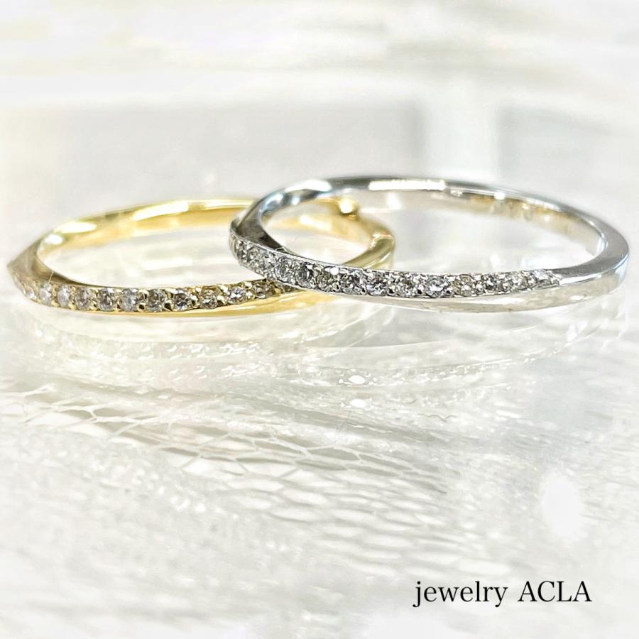 細い 指輪 18金 ダイヤモンド リング 18k 重ね付け ハーフ