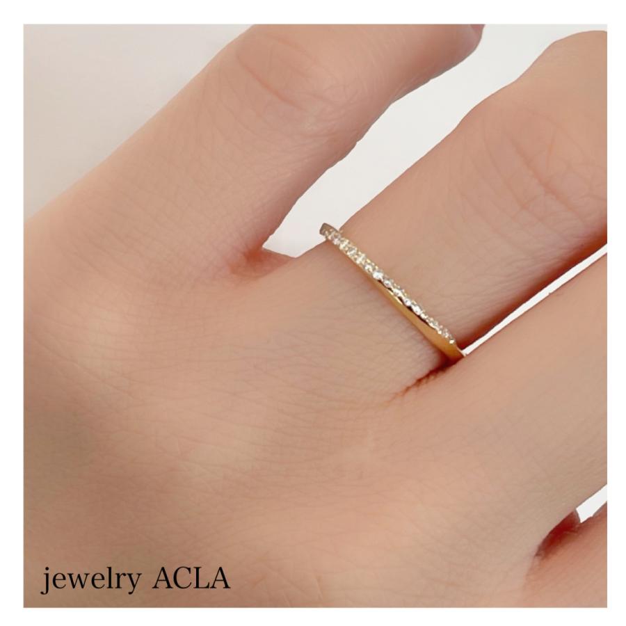 細い 指輪 18金 ダイヤモンド リング 18k 重ね付け ハーフ