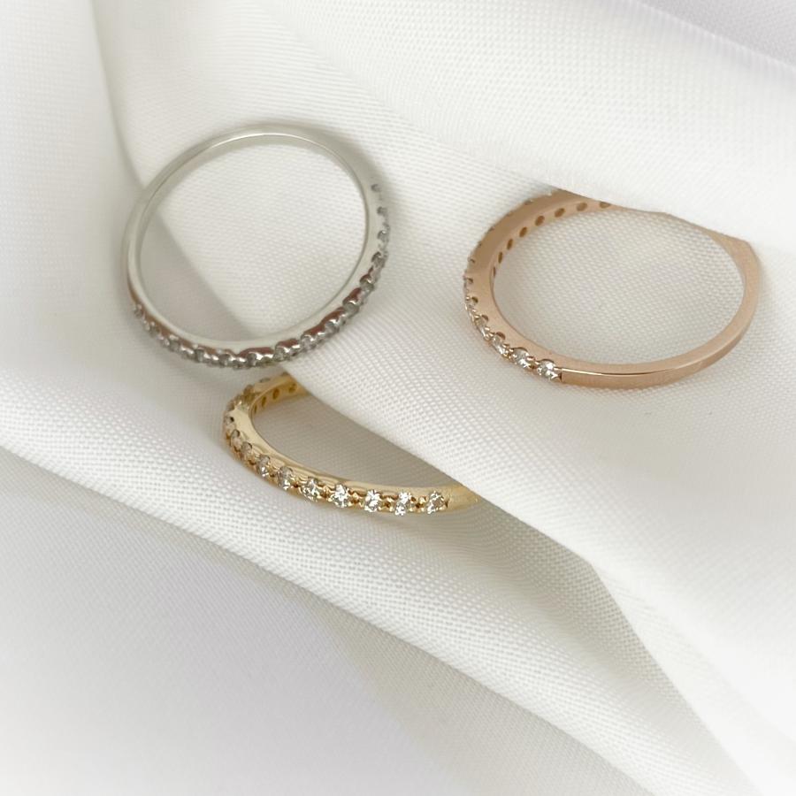 K18❤️YGダイヤ3石0.2カラットリング K18スリーカラー ダイヤモンド 3連リング（中石0.216ct 脇石合計0.7ct