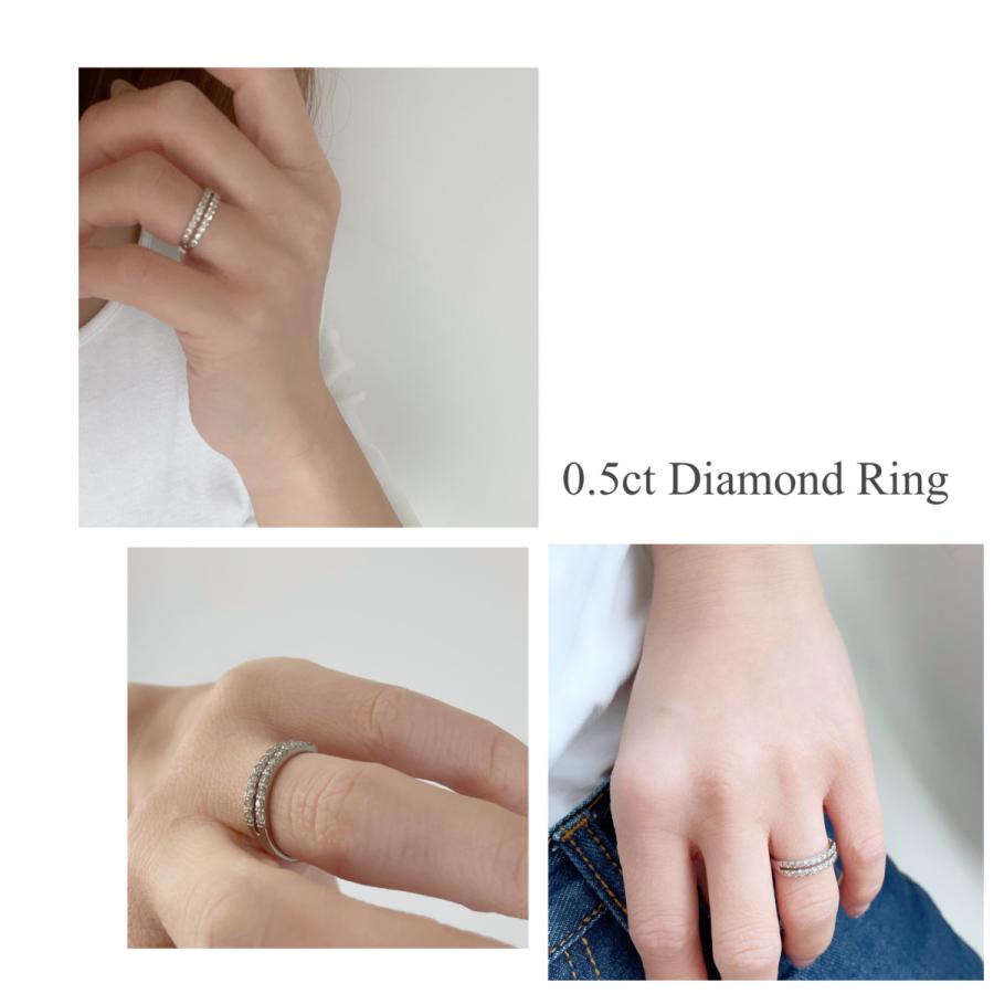 二連  ダイヤモンド リング プラチナ 指輪　0.5ct ハーフ エタニティ  重ね付け  K18  Diamond Ringの画像