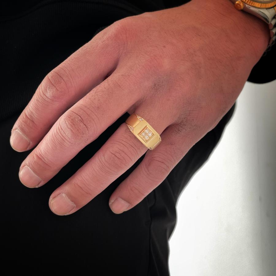 メンズリング 印台 18金 指輪ゴールド メンズ 金 ダイヤ K18