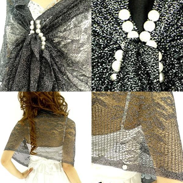 きらきらラメいり＆フロントパールホックエレガントショール レディース |  | 02