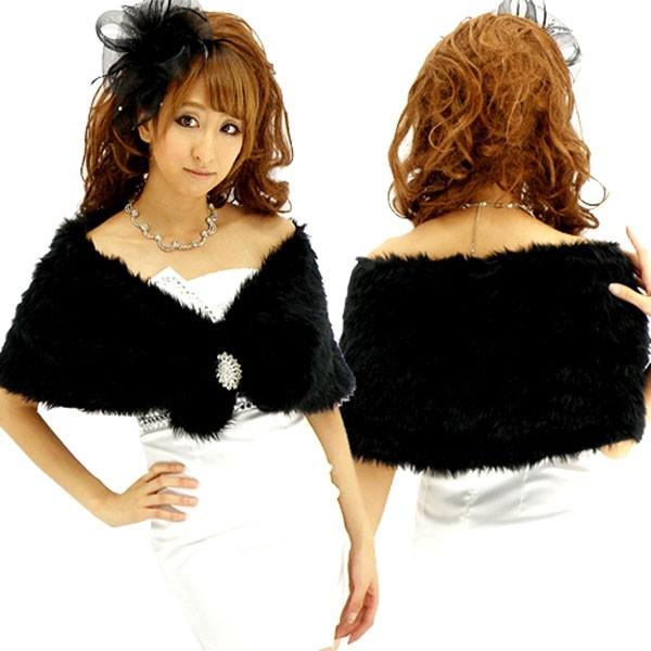 ふわふわファーケープ フロントブローチホック留めケープドレスや着物にも レディース | 