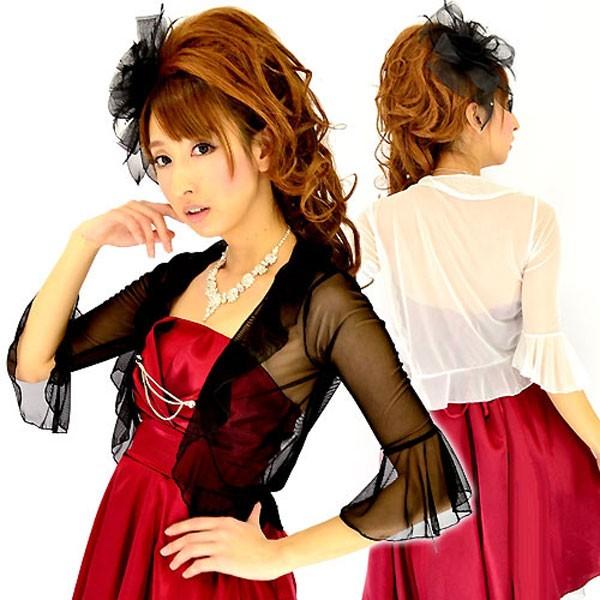 フレアー袖ボレロ チャーム付きシースルー半袖ボレロ 半袖ジャケット レディース | 