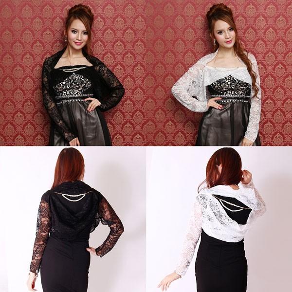 長袖ボレロ チャーム付き総レース長袖ボレロ 長袖ジャケット レディース |  | 01