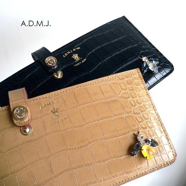 ADMJ A.D.M.JクリスタルBee クロコ型押しロングウォレット ADMJ A.D.M.JクリスタルBee クロコ型押しロングウォレット