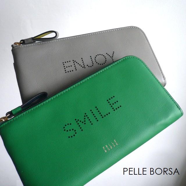 PELLE BORSA ペレボルサ 長財布 メッセージ ロゴ L字ファスナー PELLE BORSA ペレボルサ 長財布 メッセージ ロゴ L字ファスナー