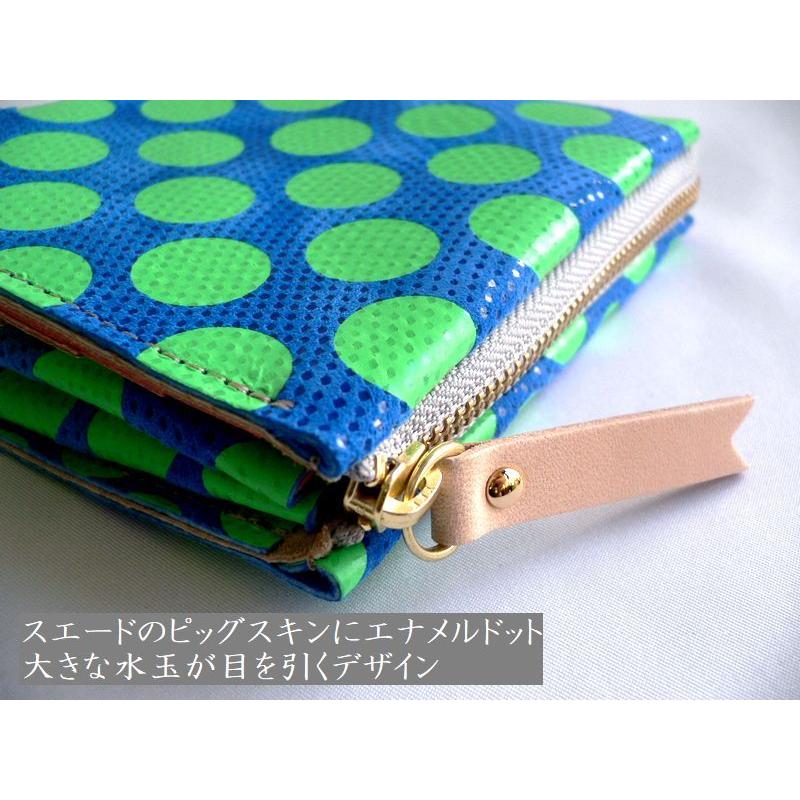 【美品】Carmine カーマイン 折り財布 キラキラ ドット緑　金運UP Carmine carmine カーマイン 水玉 リトルドット 箔押し レザー