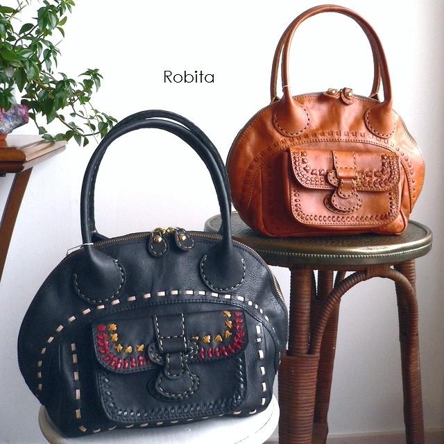 robita ロビタ craft レザーシーム 刺繍 飾りステッチ フラップトート 