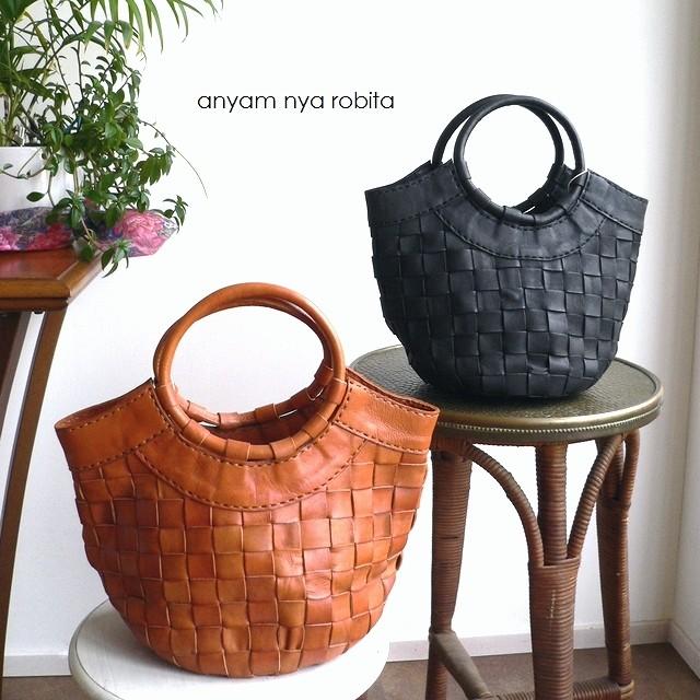 robita ロビタ anyam nya メッシュレザー かごバッグ トートバッグ AN-237S キャメル/ブラック