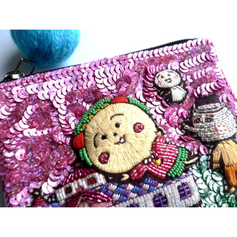 tamao world タマオワールド スパンコール 刺繍 ポーチ コジコジ tamao world タマオワールド スパンコール 刺繍 ポーチ コジコジ