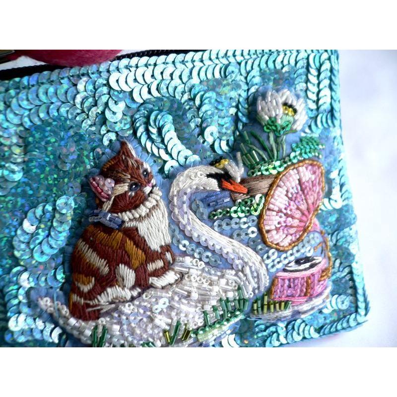 tamao world（タマオワールド） スパンコール 刺繍 ポーチ POC 3857