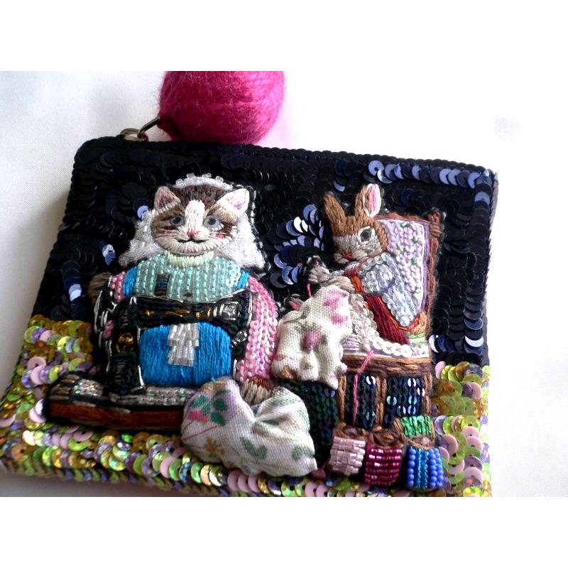 tamao world（タマオワールド） スパンコール 刺繍 ポーチ POC 3857