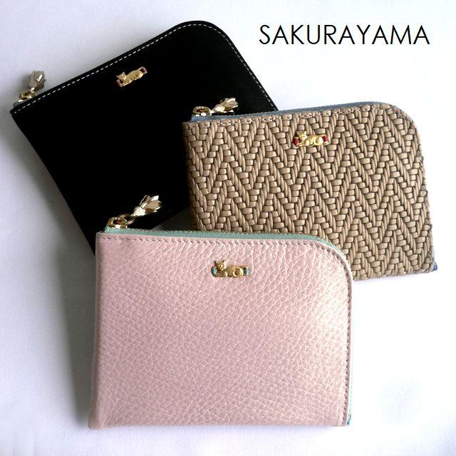SAKURAYAMA サクラヤマ レザー 折り財布 L字ファスナー ちびねこ SAKURAYAMA サクラヤマ レザー 折り財布 L字ファスナー ちびねこ