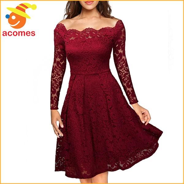21春大特価セール パーティードレス ワンピース長袖 レッド 謝恩会 カクテル ロングスリーブ レース 大人用 ナイトドレス サイズ L Cubahablemosdenegocios Com