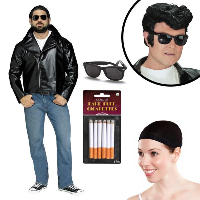50年代 ロックンロール オールディーズ 暴走族 グリーサーズ コスチューム かつら サングラス たばこ セット ハロウィン コスプレ 衣装 仮装 大人 メンズ 即納 最大半額