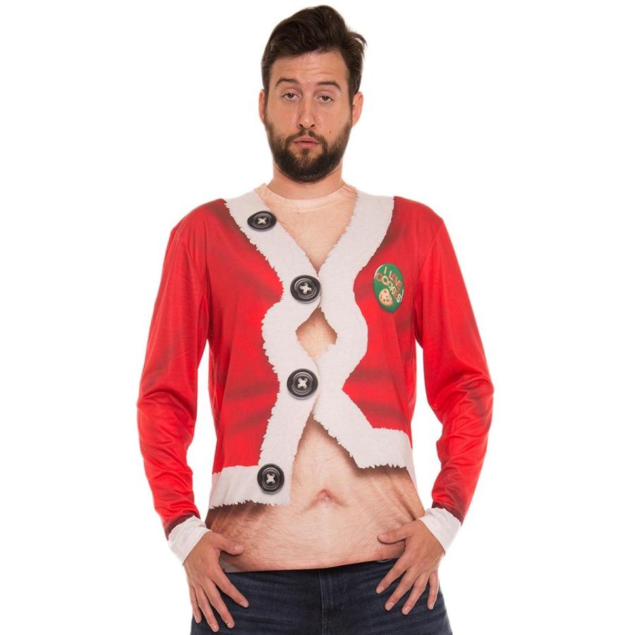 FAUX REAL おもしろい Tシャツ 太った サンタクロース メンズ クリスマス パーティ コスチューム コスプレ 仮装 衣装