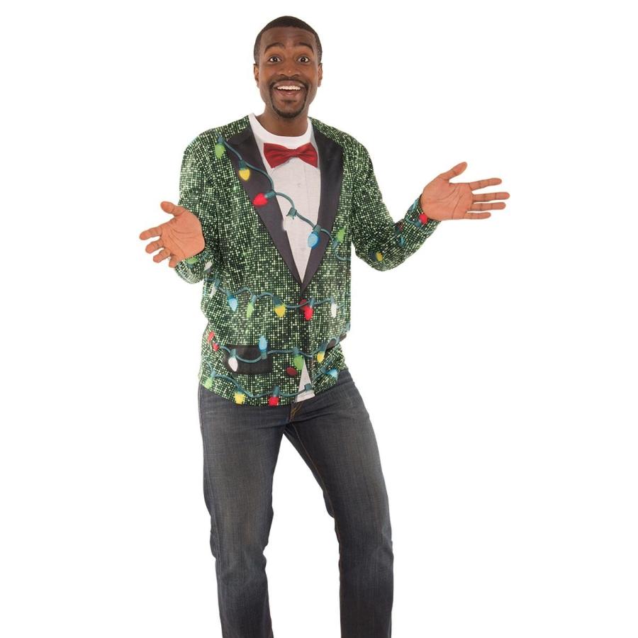 FAUX REAL おもしろい Tシャツ 電飾 スーツ メンズ クリスマス パーティ コスチューム コスプレ 仮装 衣装