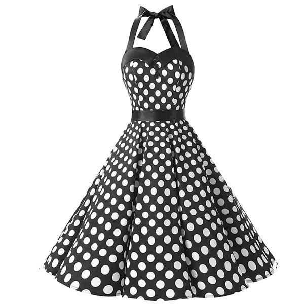 ワンピース レディースファッション レディース ブラックホワイトドット ダッパードレス ワンピース レトロドレス 水玉 ダッパーデイ ブラックホワイト