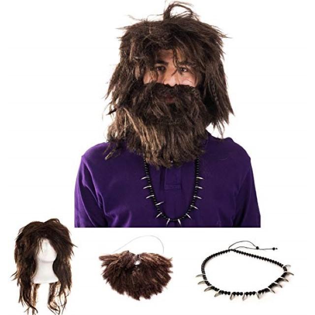 原始人 ウィッグ アクセサリー セット ハロウィン 仮装 コスプレ かつら ひげ ボサボサ 髪 ネックレス イベント パーティー 大人 Fcekano Edu Ng