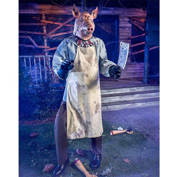 恐怖 肉屋のブタ 豚 巨大 195cm 飾り デコレーション 包丁 喋る 動く 不気味 ハロウィン パーティ お化け屋敷 ホラー