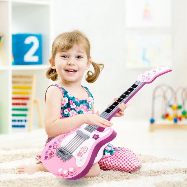 ギター 子供 楽器 キッズギター おもちゃ ストラップ付き ライト付き ピンク 弦無し アカムスyahoo 店 通販 Yahoo ショッピング
