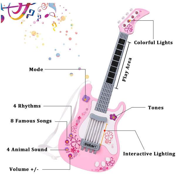 ギター 子供 楽器 キッズギター おもちゃ ストラップ付き ライト付き ピンク 弦無し アカムスyahoo 店 通販 Yahoo ショッピング