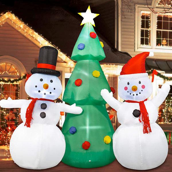 【正規品】 クリスマス 飾り 膨らむ 雪だるま & クリスマスツリー ライトアップ スノーマン ブローアップ 庭 デコレーション 色変更ライト内蔵 クリスマスライト