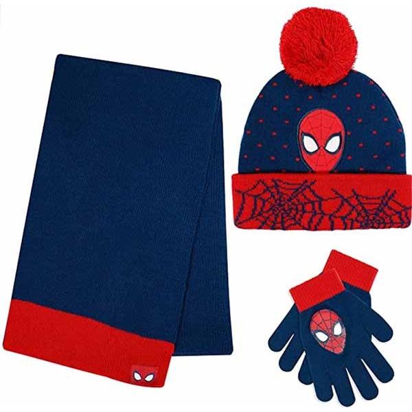 スパイダーマン 帽子 子供 毛糸 手袋 マフラー ３点セット マーベル ポンポンビーニー スノーグローブ ウィンターハット ウォーム レッド/ブルー 帽子、キャップ