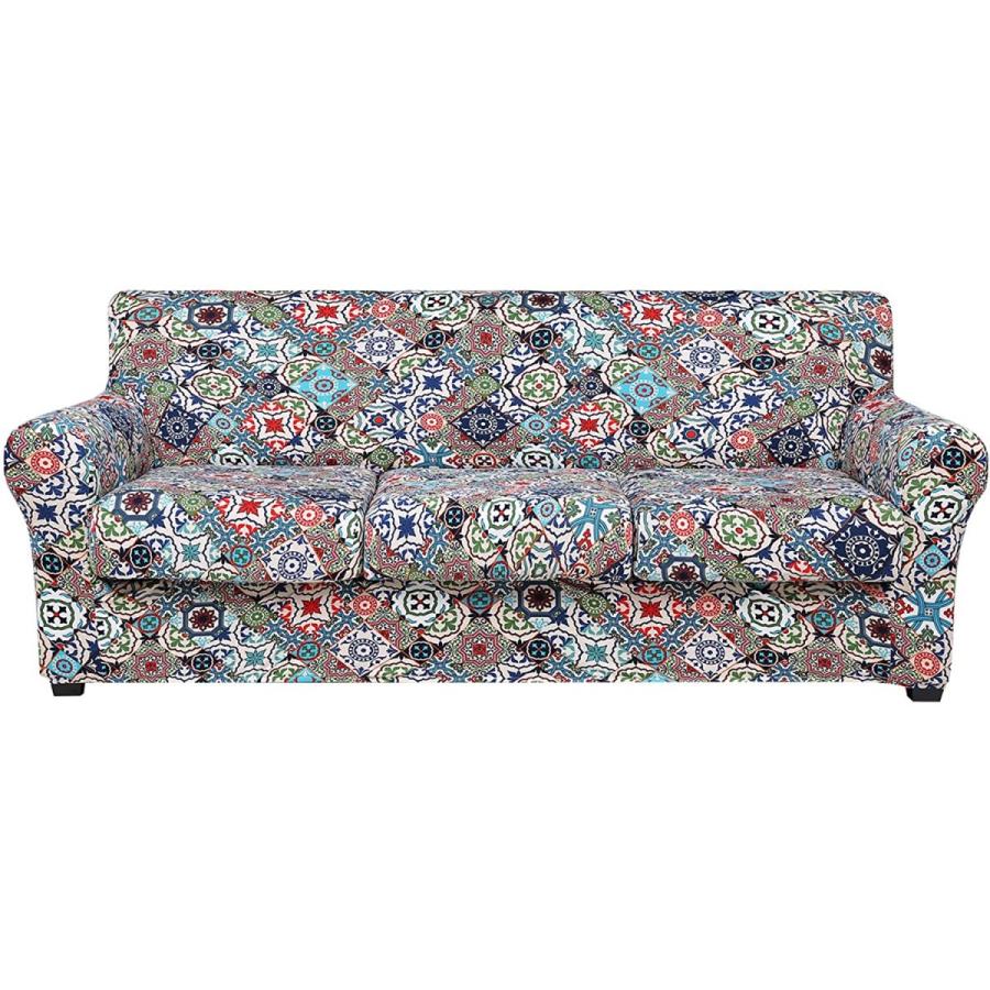 超新作 4ピース 別々のクッションカバー付き 花柄ソファカバー 3クッションカウチ用 プリントカウチカバー Hyha ストレッチソファ 洗 スリップカバー ソファカバー