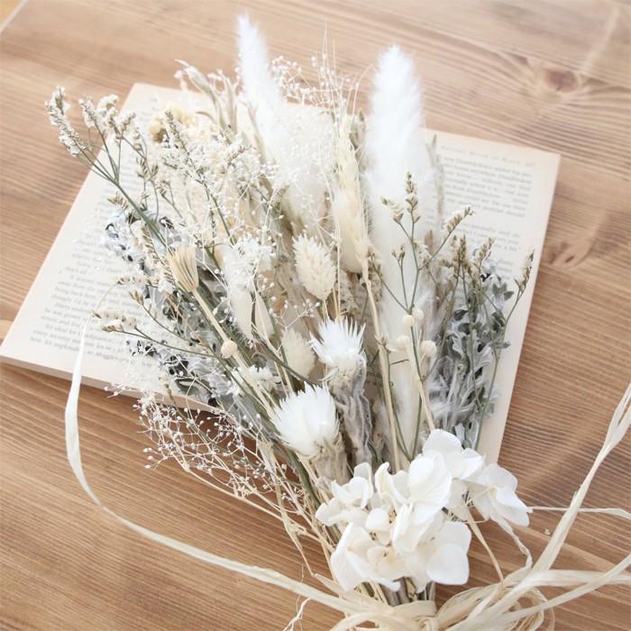 大人可愛い☆ ドライ＆プリザーブドフラワー ブーケ 上品ホワイト