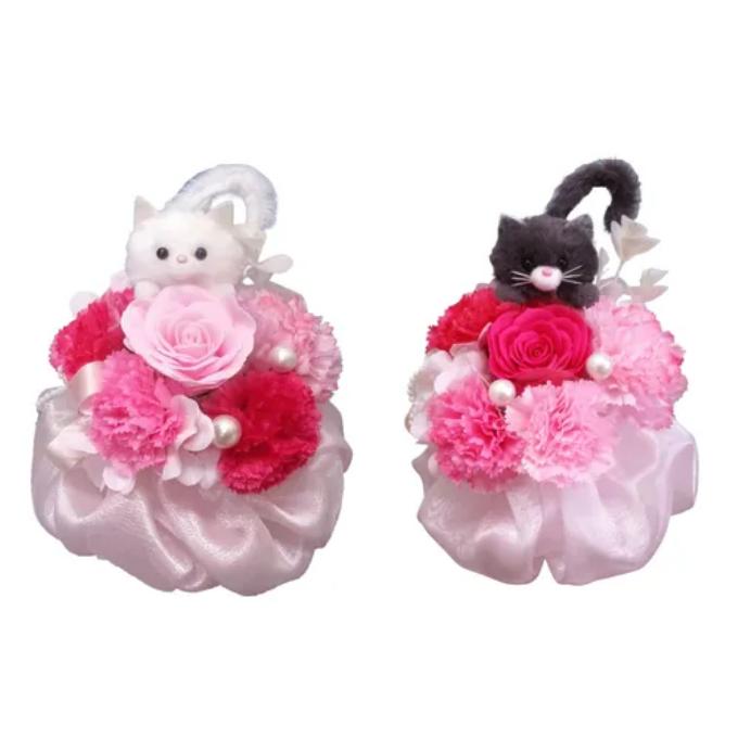 ソープフラワー ふわふわネコエアリーアレンジ 猫 ぬいぐるみ 造花