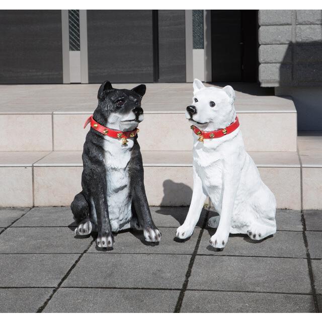 オブジェ お出迎えワンワン シロリキ クロリキ 犬 置物 明暗センサー