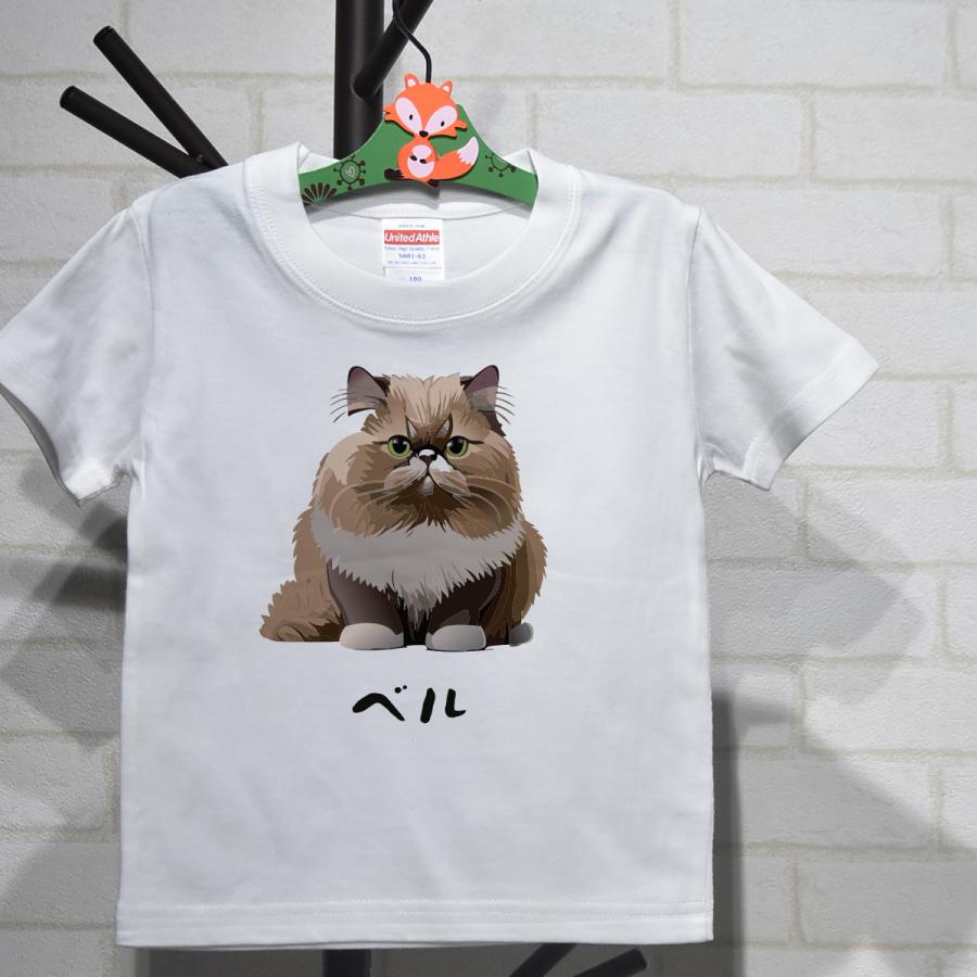 名入れ オリジナルTシャツ 可愛いペルシヤン猫イラストプリント半袖Ｔシャツ 大人も着れるリンクコーデ | 