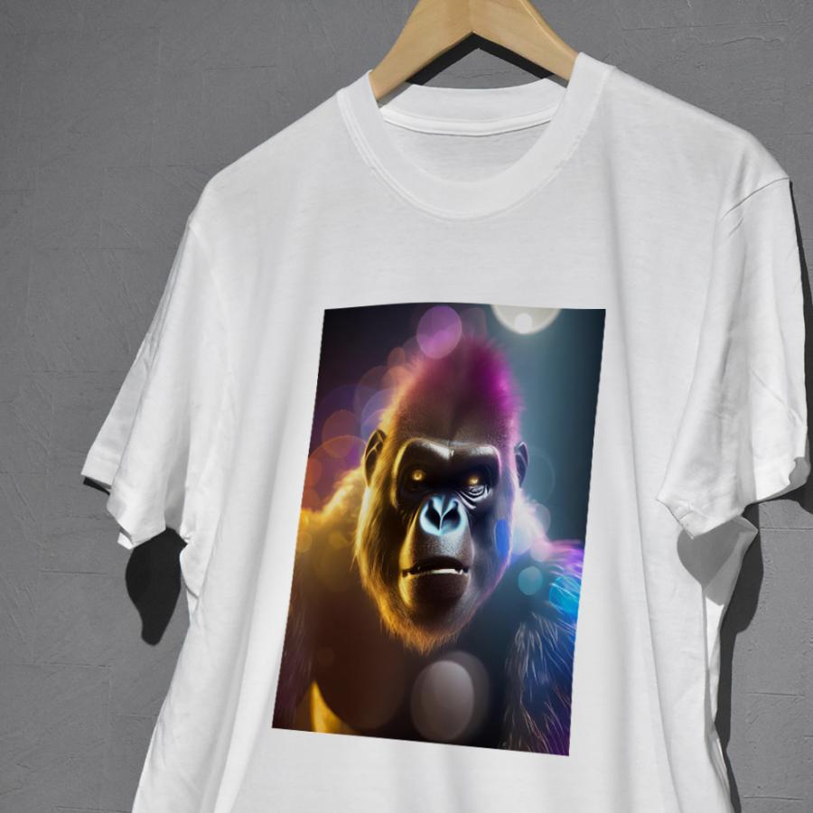 迫力のあるゴリラデザインのカラフルプリントTシャツ キッズ服 子供服