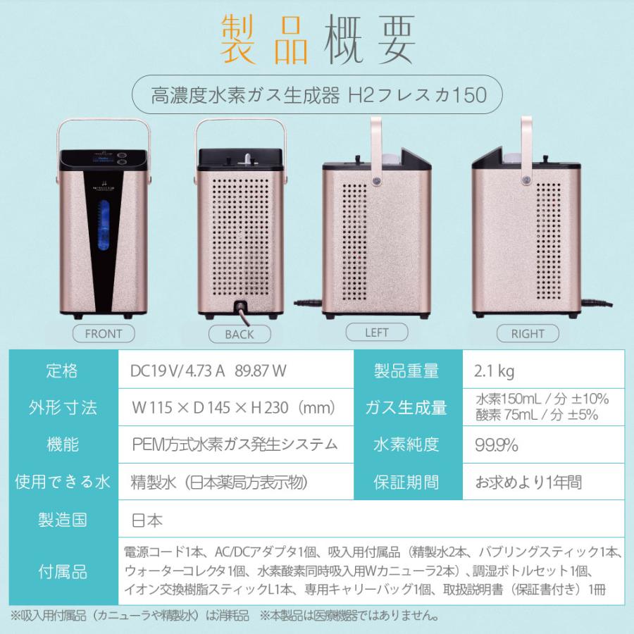 高濃度水素生成吸入器 毎分 約150ml H2F150 FRESCA フレスカ フレスカ150毎分約150ml H2G150 FRESCA 日本製 1年保証付き 水素ガス