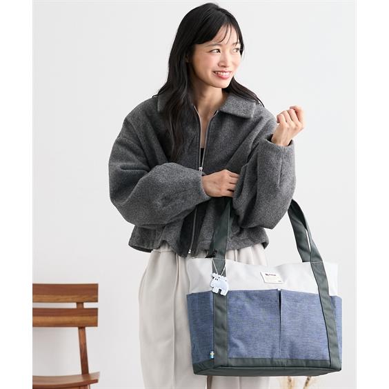 バッグ（鞄） moz モズ 大容量 多収納 トート B４対応 A4 B4 お出かけ マザーズバッグ ママバッグ レジャー 多収納 肩掛け 買い物 配色 (アクアカルダ 送料無料)の画像