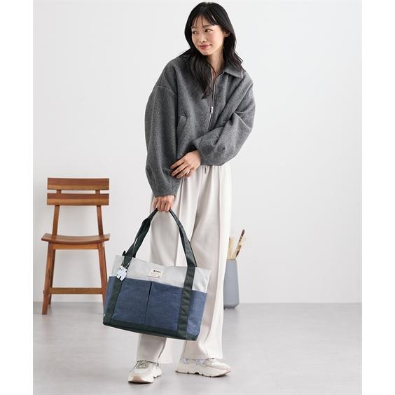 バッグ（鞄） moz モズ 大容量 多収納 トート B４対応 A4 B4 お出かけ マザーズバッグ ママバッグ レジャー 多収納 肩掛け 買い物 配色 (アクアカルダ 送料無料)の画像