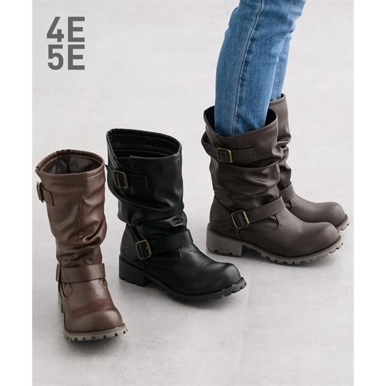 ブーツ 4e 5e 幅広 ゆったり ワイド 大きいサイズ 選べる履き口 レディース エンジニア ミドルブーツ アクアカ 素敵な