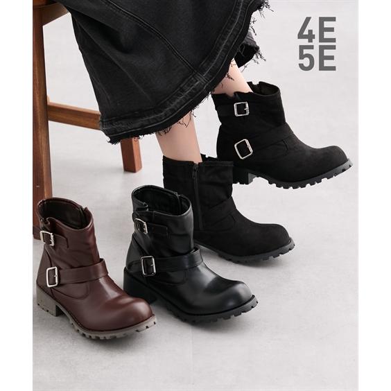 バイク用 ブラック ショートブーツ ニッセン（nissen） ブーツ 靴 4E 5E 幅広 ゆったり ワイド 大きい