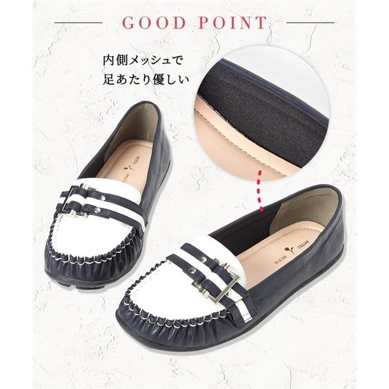 カジュアルシューズ 靴 4E 幅広 ゆったり 大きいサイズ ワイド レディース ベルト ぺたんこ モカシン フラット モカシンシューズ (アクアカルダ) | ニッセン | 09