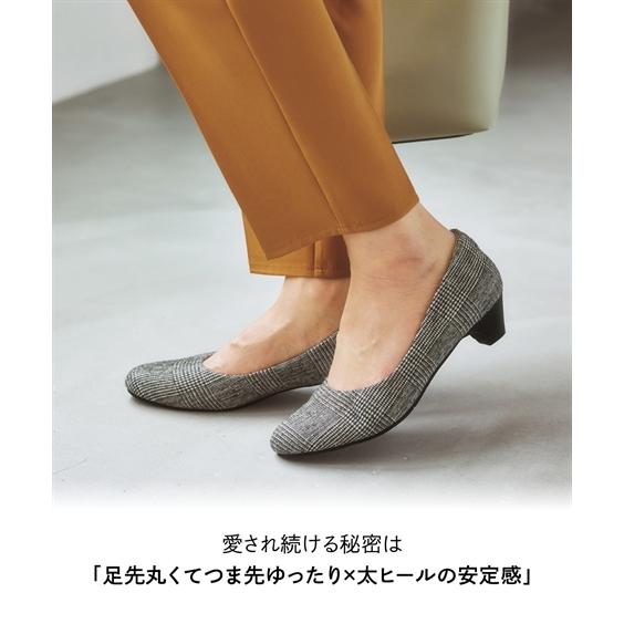 ニッセン パンプス 靴 ラウンドトゥ 3.5cmヒール ローヒール 