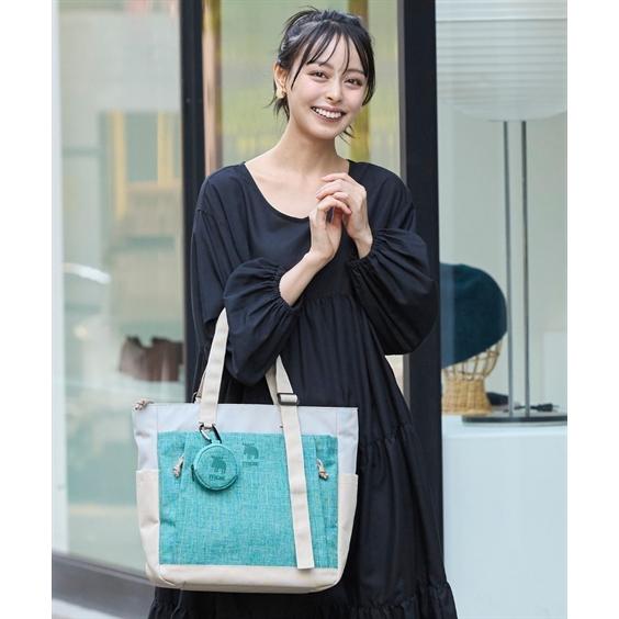 バッグ（鞄） moz モズ ポケット式ポーチ付 11ポケット トート はっ水 多収納 手提げ A4対応 ミニポーチチャーム付 肩掛け 通勤 通学 (アクアカルダ 送料無料)の画像
