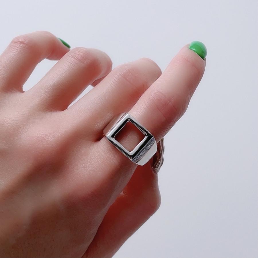 シルバーゴールドスクエアリング　s925 Lune ring 指輪 レディース メンズ スクエアクロスリング S925