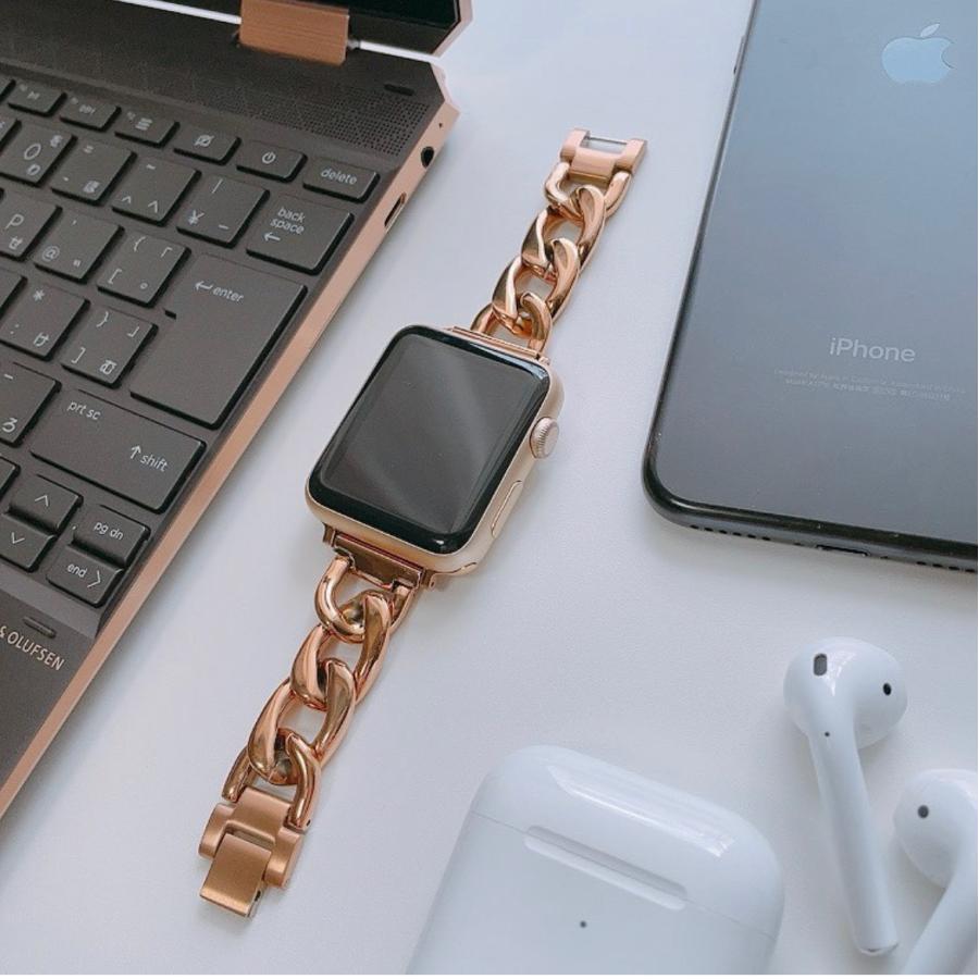 Apple Watch 全機種対応 アップルウォッチ チェーン バンド ブラック ピンクゴールド 男女兼用｜across-intl｜03