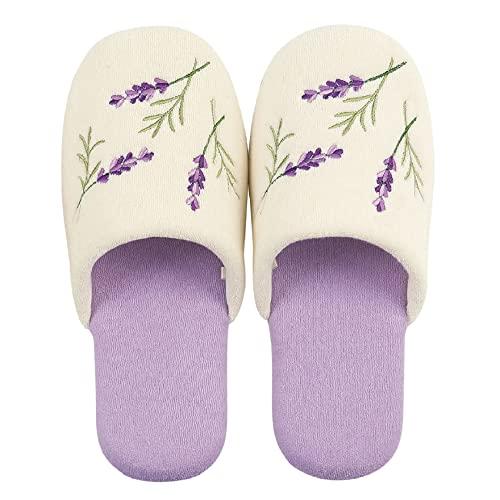 センコー S.D.S ラベンダー スリッパ フリーサイズ パープル 花 刺繍 綿生地 ソフト 洗える トイレ 64714