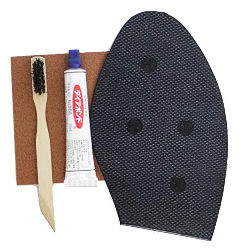 近藤 靴 修理 革靴 ソール 補修用品 ゴム & 接着剤 靴の底ゴム 簡単 修理セット ブラック 紳士用 剣印ゴム半張りセット (プロ修理屋も推薦)