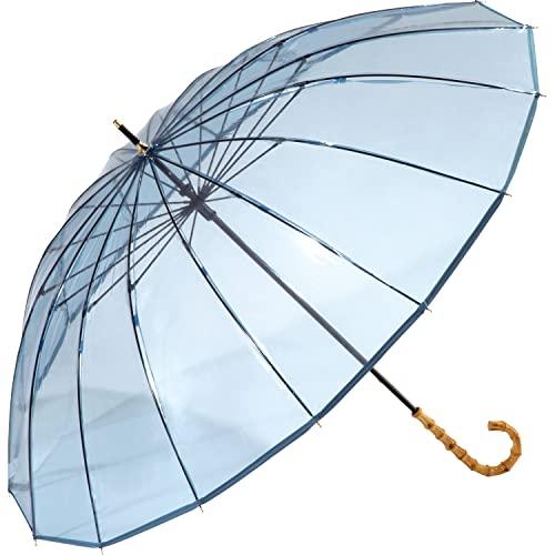 【2023年】 Wpc. 雨傘 ［ビニール傘］ 16Kプラスティックパイピング ブルー 長傘 60cm レディース 大きい 17本骨 多骨